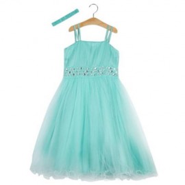 TRENDY SOLID COLOR GIRLS PRINCESS DRESS FOR PARTY (GREEN)