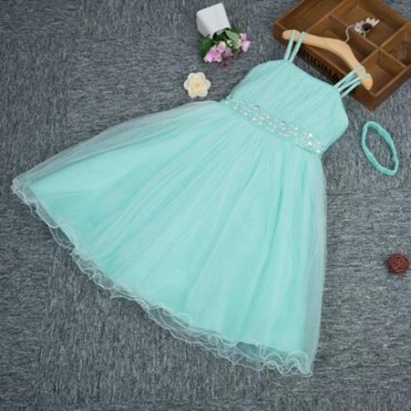 TRENDY SOLID COLOR GIRLS PRINCESS DRESS FOR PARTY (GREEN)