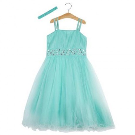 TRENDY SOLID COLOR GIRLS PRINCESS DRESS FOR PARTY (GREEN)