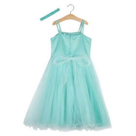 TRENDY SOLID COLOR GIRLS PRINCESS DRESS FOR PARTY (GREEN)