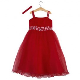 TRENDY SOLID COLOR GIRLS PRINCESS DRESS FOR PARTY (RED)
