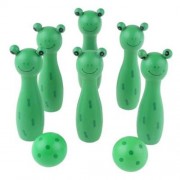 WOODEN MINI CARTOON BOWLING BALL SKITTLE GAME TOY ANIMAL SHAPE (GREEN)