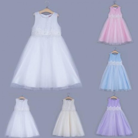 CUTE SOLID COLOR GIRLS LACE PRINCESS DRESS FOR PERFORM (PINK)