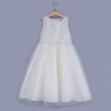 CUTE SOLID COLOR GIRLS LACE PRINCESS DRESS FOR PERFORM (APRICOT)