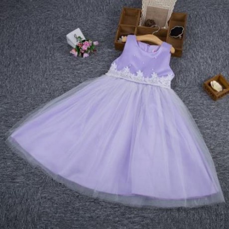 CUTE SOLID COLOR GIRLS LACE PRINCESS DRESS FOR PERFORM (PURPLE)