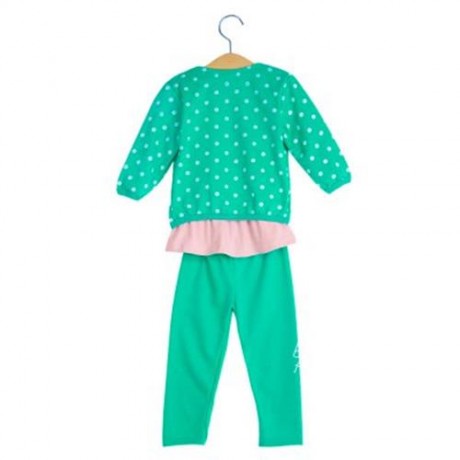 3PCS CUTE GIRLS COTTON LONG SLEEVE TOPS / POLKA DOT PRINTED COAT / TROUSERS (GREEN)