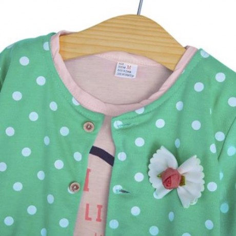3PCS CUTE GIRLS COTTON LONG SLEEVE TOPS / POLKA DOT PRINTED COAT / TROUSERS (GREEN)