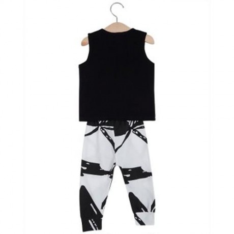2PCS TRENDY KIDS SLEEVELESS ROUND NECK T-SHIRT TROUSERS (BLACK)