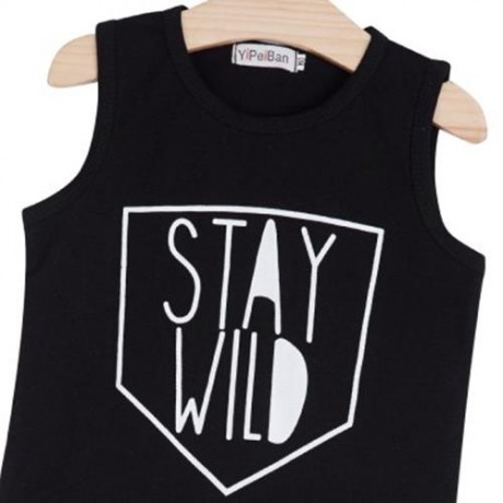2PCS TRENDY KIDS SLEEVELESS ROUND NECK T-SHIRT TROUSERS (BLACK)