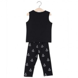 2PCS TRENDY KIDS TENT PRINTED COTTON SLEEVELESS VEST TROUSERS (BLACK)