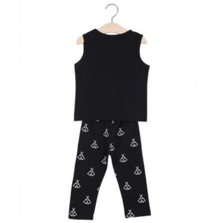 2PCS TRENDY KIDS TENT PRINTED COTTON SLEEVELESS VEST TROUSERS (BLACK)