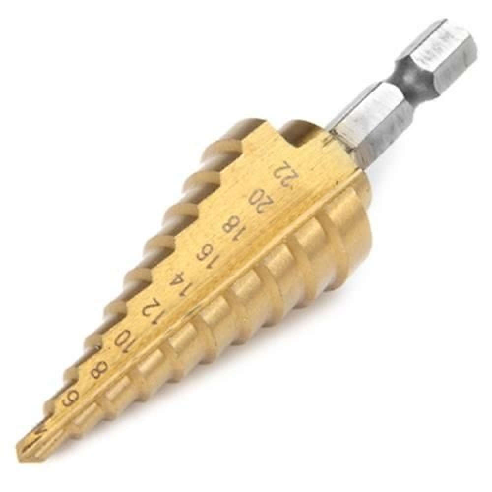 4 - 22MM HEX STEP CONE DRILL BIT HOLE CUTTER HSS 4241 FOR DEBURRING CHAMFERING (GOLDEN) 4 - 22MM HEX STEP CONE DRILL BIT HOLE CUTTER HSS 4241 FOR DEBURRING CHAMFERING (GOLDEN)