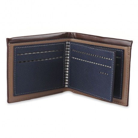 STRIPE PATTERN LETTER EMBELLISHMENT OPEN HORIZONTAL WALLET FOR MEN (LIGHT COFFEE)