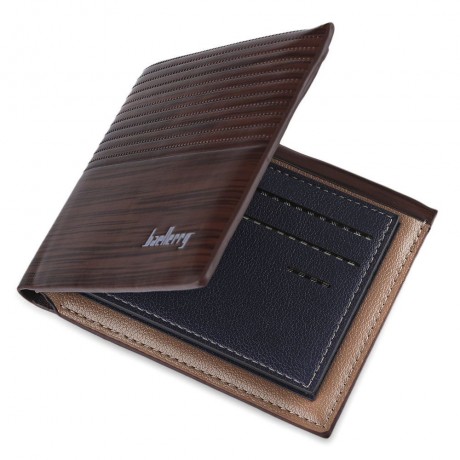 STRIPE PATTERN LETTER EMBELLISHMENT OPEN HORIZONTAL WALLET FOR MEN (LIGHT COFFEE)