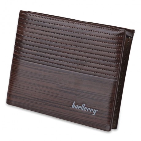 STRIPE PATTERN LETTER EMBELLISHMENT OPEN HORIZONTAL WALLET FOR MEN (LIGHT COFFEE)
