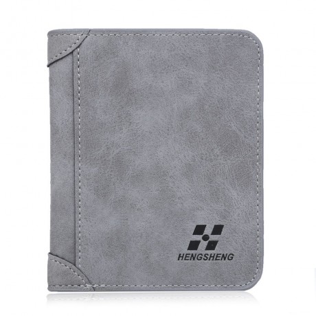 SOLID COLOR LETTER EMBELLISHMENT DULL POLISH OPEN HORIZONTAL WALLET FOR MEN (GRAY, HORIZON