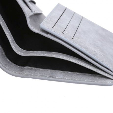 SOLID COLOR LETTER EMBELLISHMENT DULL POLISH OPEN HORIZONTAL WALLET FOR MEN (GRAY, HORIZON