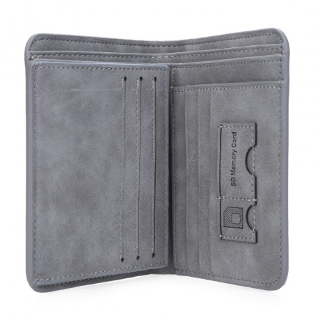 SOLID COLOR LETTER EMBELLISHMENT DULL POLISH OPEN HORIZONTAL WALLET FOR MEN (GRAY, HORIZON