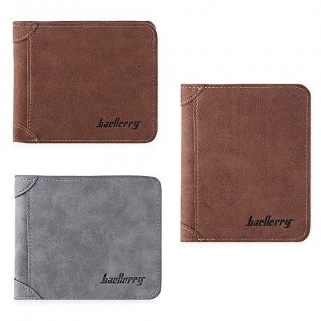 SOLID COLOR LETTER EMBELLISHMENT DULL POLISH OPEN HORIZONTAL WALLET FOR MEN (GRAY, HORIZON