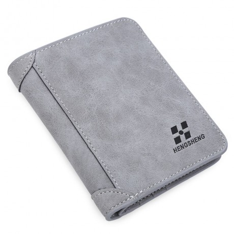 SOLID COLOR LETTER EMBELLISHMENT DULL POLISH OPEN HORIZONTAL WALLET FOR MEN (GRAY, HORIZON