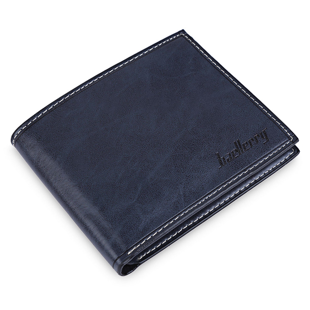 MEN'S PU LEATHER SOLID HORIZONTAL CLUTCH WALLET (BLUE)