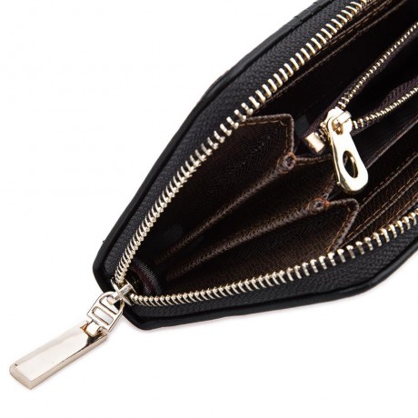 MEN WEAVE PLAID LETTER ZIPPER CLUTCH WALLET (BLACK)