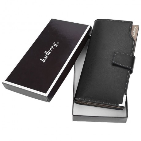 MEN SOFT PU LEATHER SNAP FASTENER CLUTCH WALLET