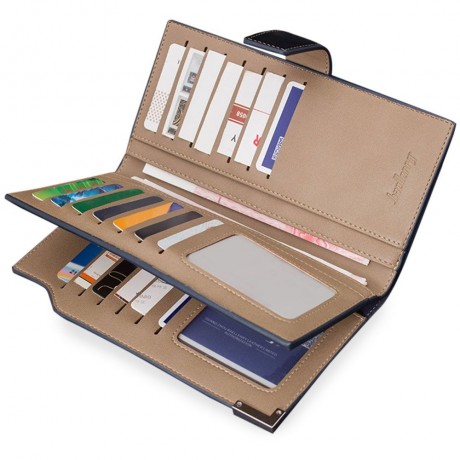 MEN SOFT PU LEATHER SNAP FASTENER CLUTCH WALLET