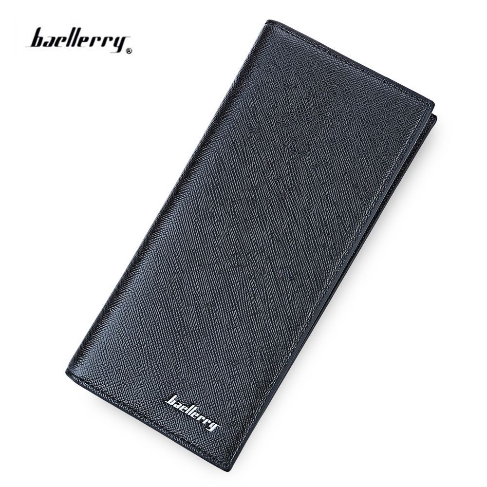 MEN LONG VERTICAL THIN SOFT SOLID COLOR CLUTCH WALLET (BLACK)