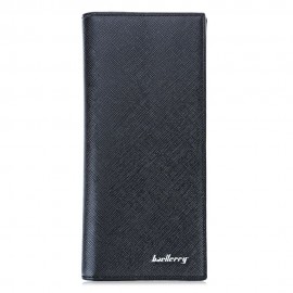 MEN LONG VERTICAL THIN SOFT SOLID COLOR CLUTCH WALLET (BLACK)