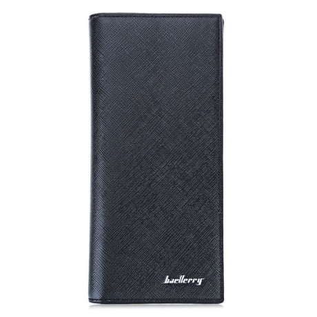 MEN LONG VERTICAL THIN SOFT SOLID COLOR CLUTCH WALLET (BLACK)