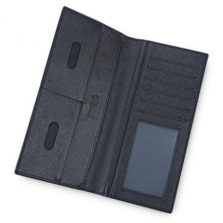 MEN LONG VERTICAL THIN SOFT SOLID COLOR CLUTCH WALLET (BLACK)