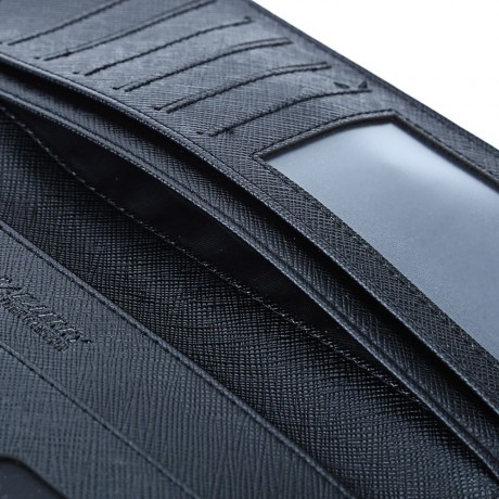 MEN LONG VERTICAL THIN SOFT SOLID COLOR CLUTCH WALLET (BLACK)