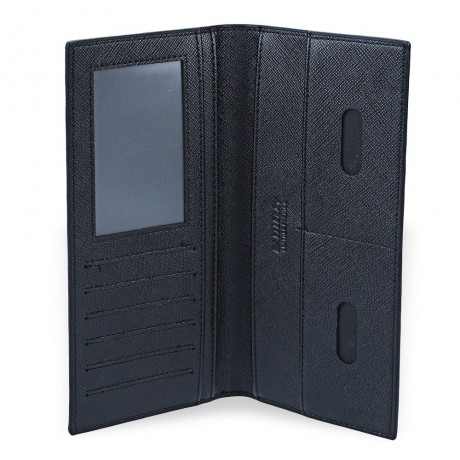 MEN LONG VERTICAL THIN SOFT SOLID COLOR CLUTCH WALLET (BLACK)