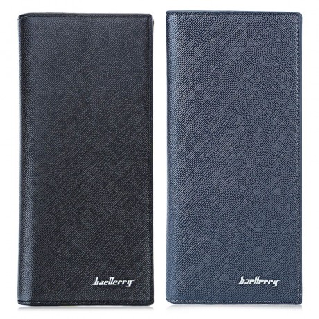 MEN LONG VERTICAL THIN SOFT SOLID COLOR CLUTCH WALLET (BLACK)