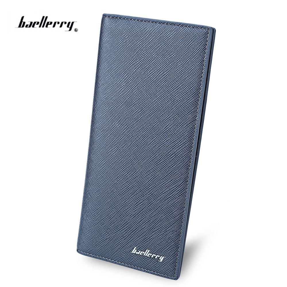 MEN LONG VERTICAL THIN SOFT SOLID COLOR CLUTCH WALLET (BLUE)