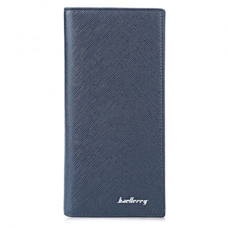 MEN LONG VERTICAL THIN SOFT SOLID COLOR CLUTCH WALLET (BLUE)