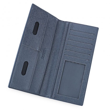 MEN LONG VERTICAL THIN SOFT SOLID COLOR CLUTCH WALLET (BLUE)