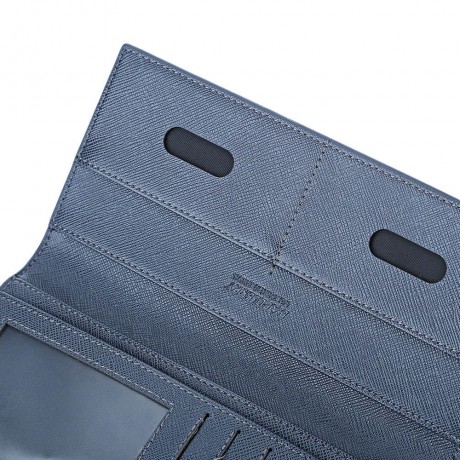 MEN LONG VERTICAL THIN SOFT SOLID COLOR CLUTCH WALLET (BLUE)