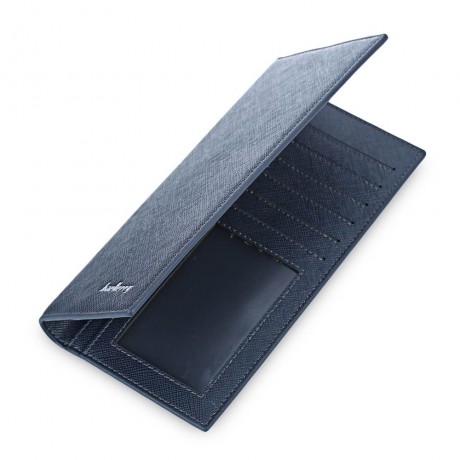 MEN LONG VERTICAL THIN SOFT SOLID COLOR CLUTCH WALLET (BLUE)