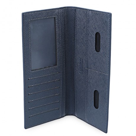 MEN LONG VERTICAL THIN SOFT SOLID COLOR CLUTCH WALLET (BLUE)