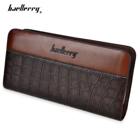 MEN CROCODILE PATCHWORK ZIPPER CLUTCH WALLET