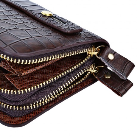 MEN CROCODILE PATCHWORK ZIPPER CLUTCH WALLET