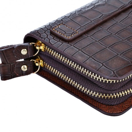 MEN CROCODILE PATCHWORK ZIPPER CLUTCH WALLET