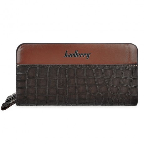MEN CROCODILE PATCHWORK ZIPPER CLUTCH WALLET