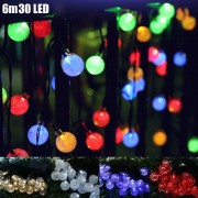 CHRISTMAS TREE DECORS 6M 30 LED SOLAR STRING LIGHT BUBBLE SHAPE LAMP XMAS TREE ORNAMENT (C