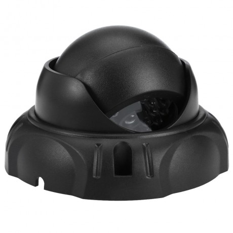 REALISTIC DUMMY SURVEILLANCE SECURITY DOME CAMERA WITH FLASHING LED RED LIGHT (BLACK)