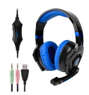 ANTI-NOISE COLORFUL LIGHT STEREO 3PCS 3.5MM USB PLUG GAMING HEADPHONES HEADSET (BLUE)