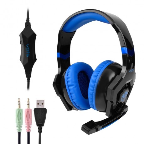 ANTI-NOISE COLORFUL LIGHT STEREO 3PCS 3.5MM USB PLUG GAMING HEADPHONES HEADSET (BLUE)