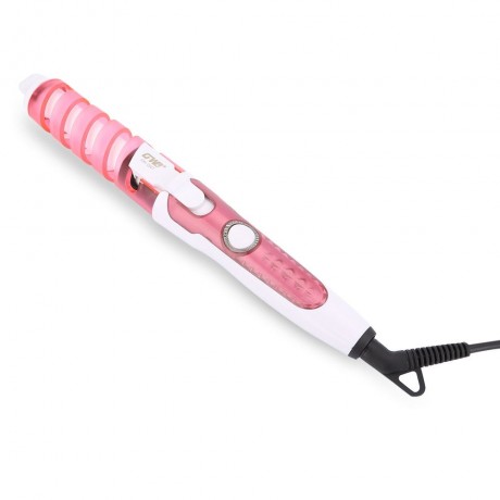 TRAVEL USEFUL SALON SPIRAL CERAMIC CURLING IRON HAIR CURLER (PINK)